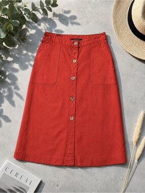 Marc New York Andrew Marc Button Front Midi Skirt – Rust Orange Linen Blend